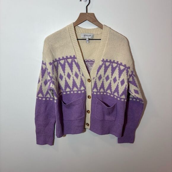 DEREK LAM 10 CROSBY Bonnie Fair Isle Cardigan Wool Blend Boxy Size XS - Picture 7 of 16